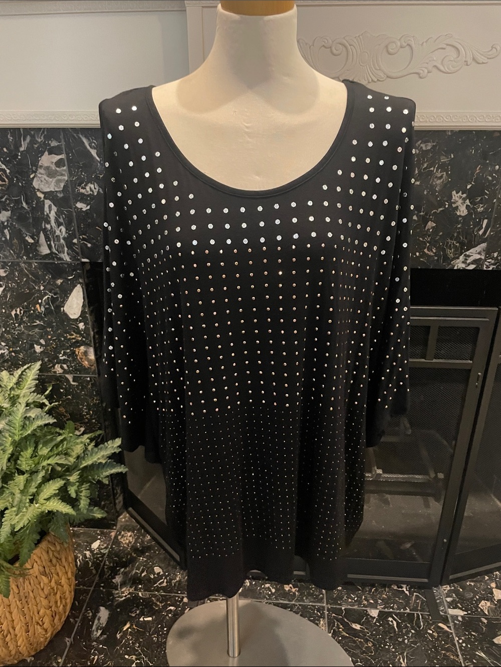 Black Studded Scoop Neck Women's Top